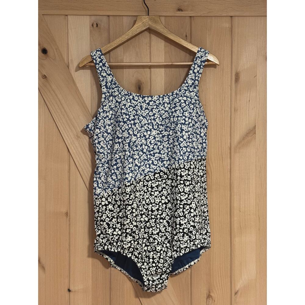 Land's End | Blue Black Floral One Piece Swimsuit | Size 18